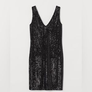 H&M V-neck Sequined Dress - US Size L / EU Size M